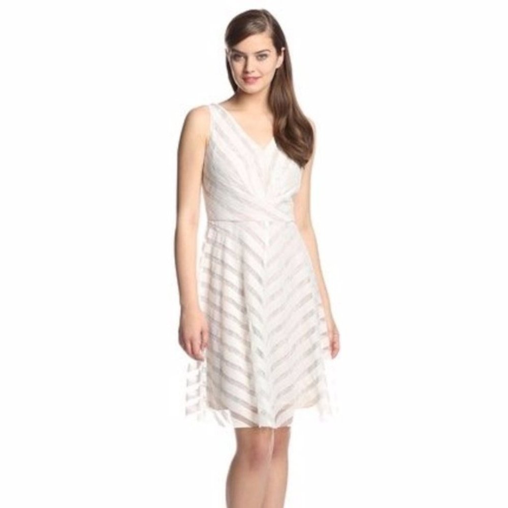 MUSE Lace Stripe White Nude Lace Overlay, size 14 NWOT